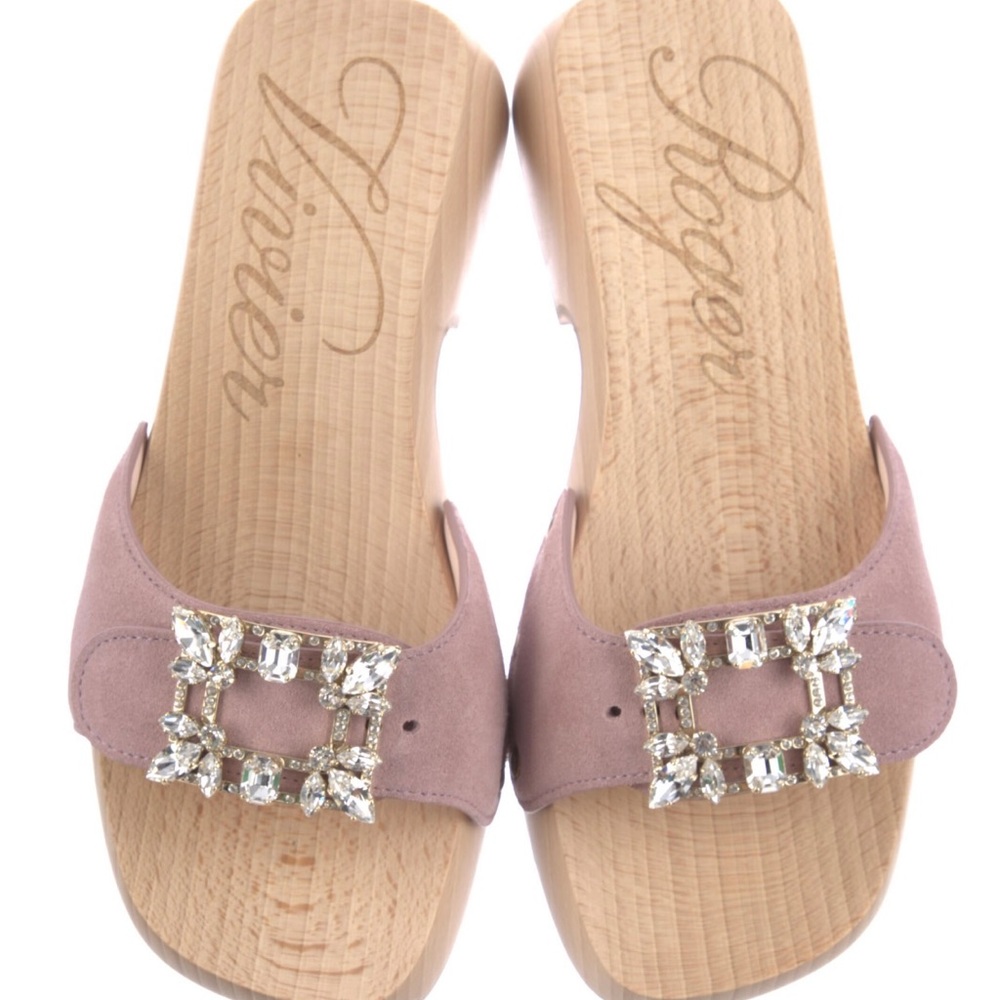 Roger Vivier Suede Crystal Embellishments Slides